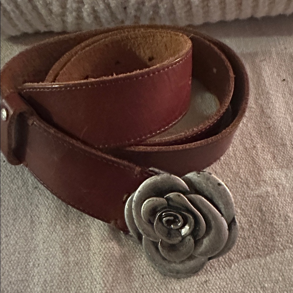 AE Leather Belt with Antique Silver Flower Buckle